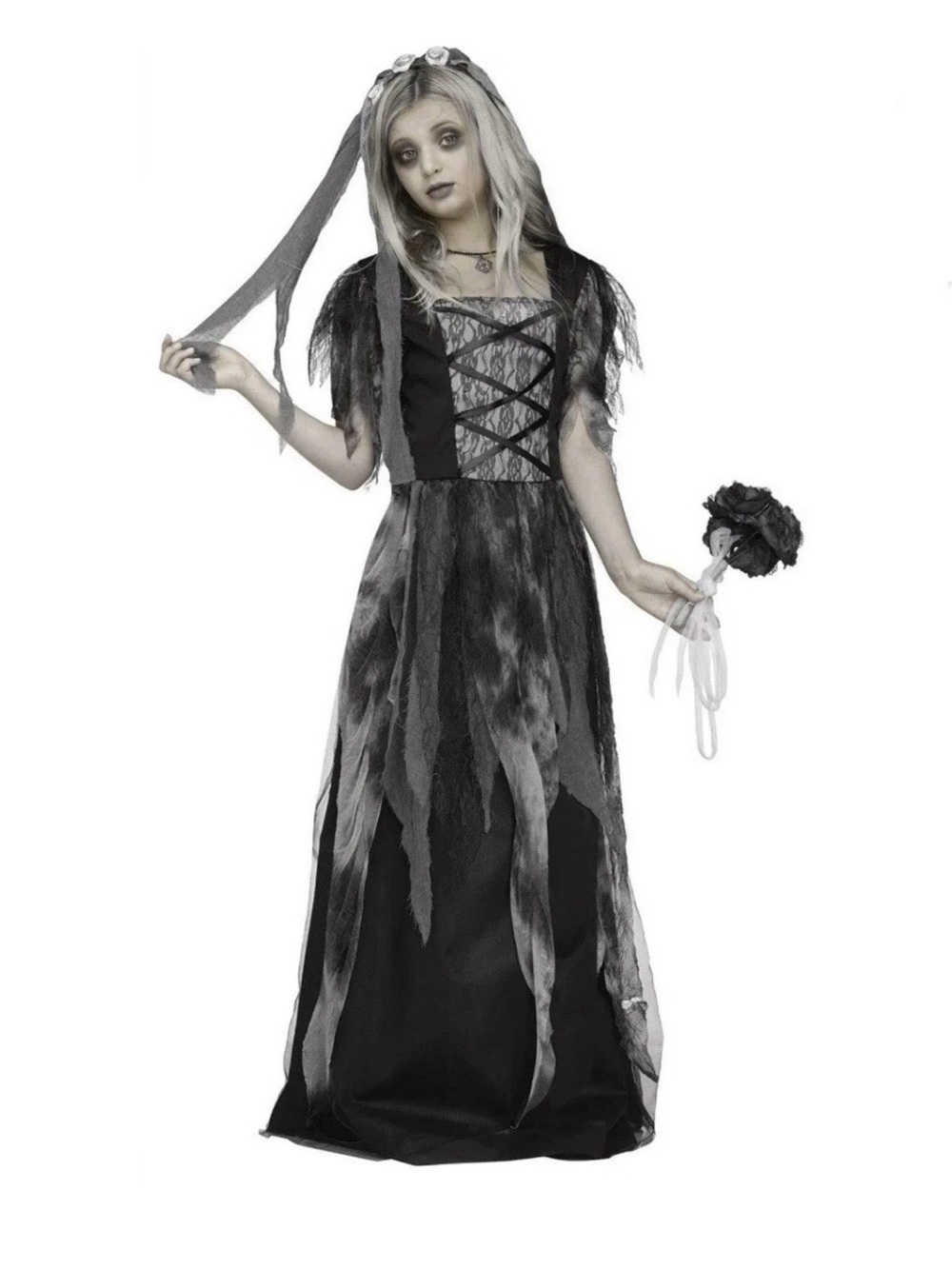 NEW! Cemetery Bride Full Length Halloween Costume Dress Girls Large 10/12